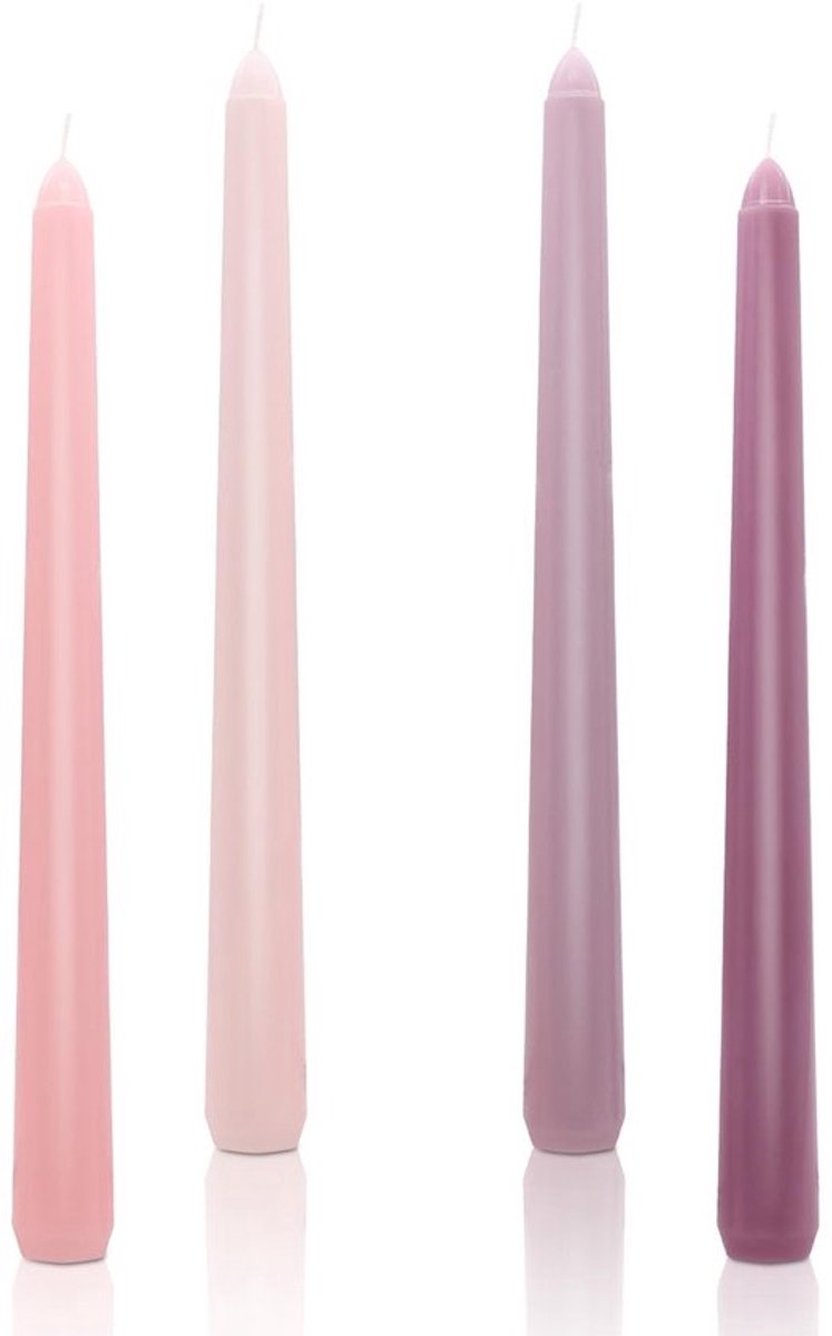 Dinerkaarsen 25 cm - 4 Stuks - Rookloos/Ongeparfumeerd - Taps Toelopend - Roze/Paarse Gradiënt - Elegant Ontwerp - Kaarsen