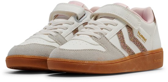 Paar witte hummel sneakers met roze glitterende details