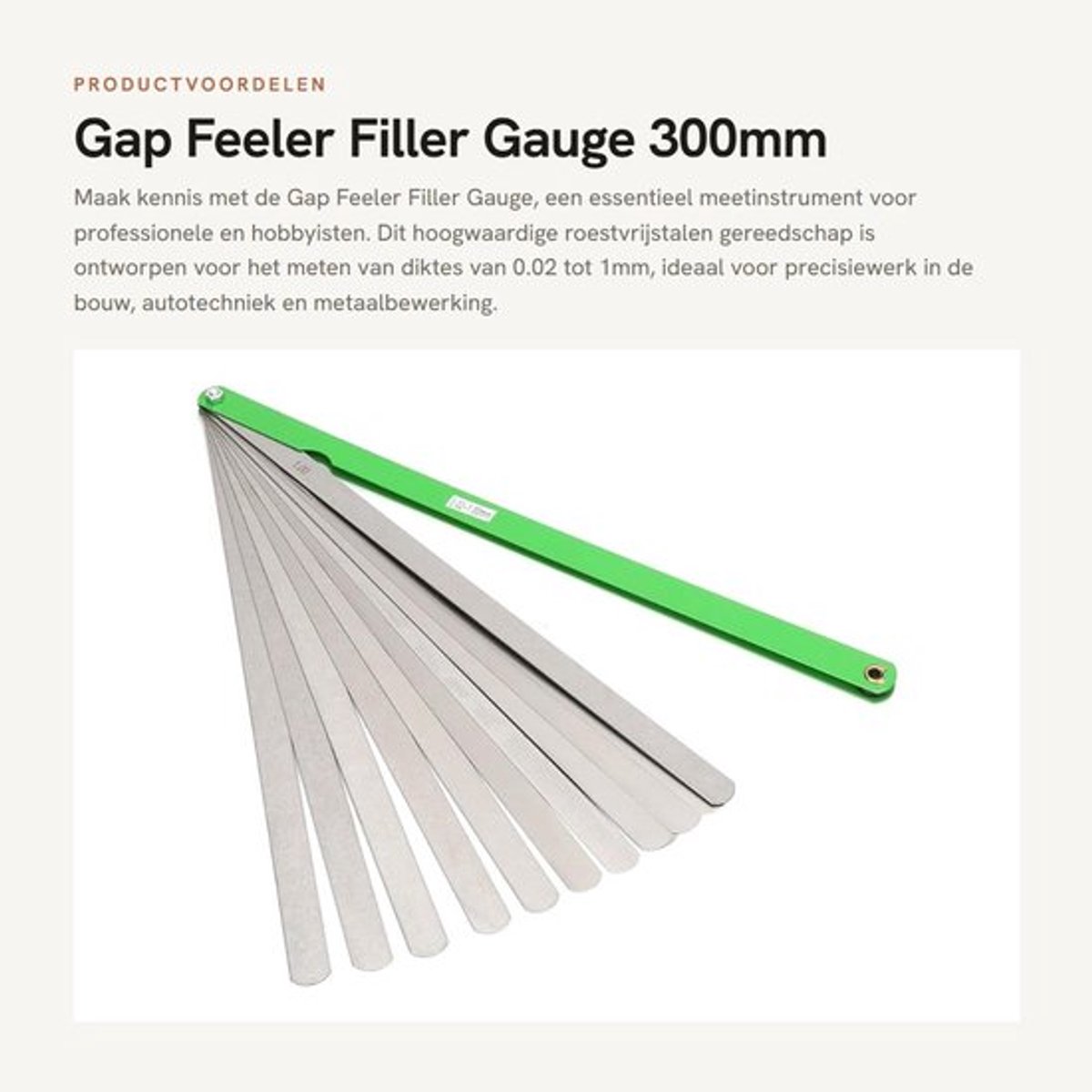 Gap Feeler Filler Gauge - 300mm Filler - Hoogwaardig roestvrij staal - 17Pcs Metrisch - Nauwkeurig meetinstrument - Geschikt voor profess...