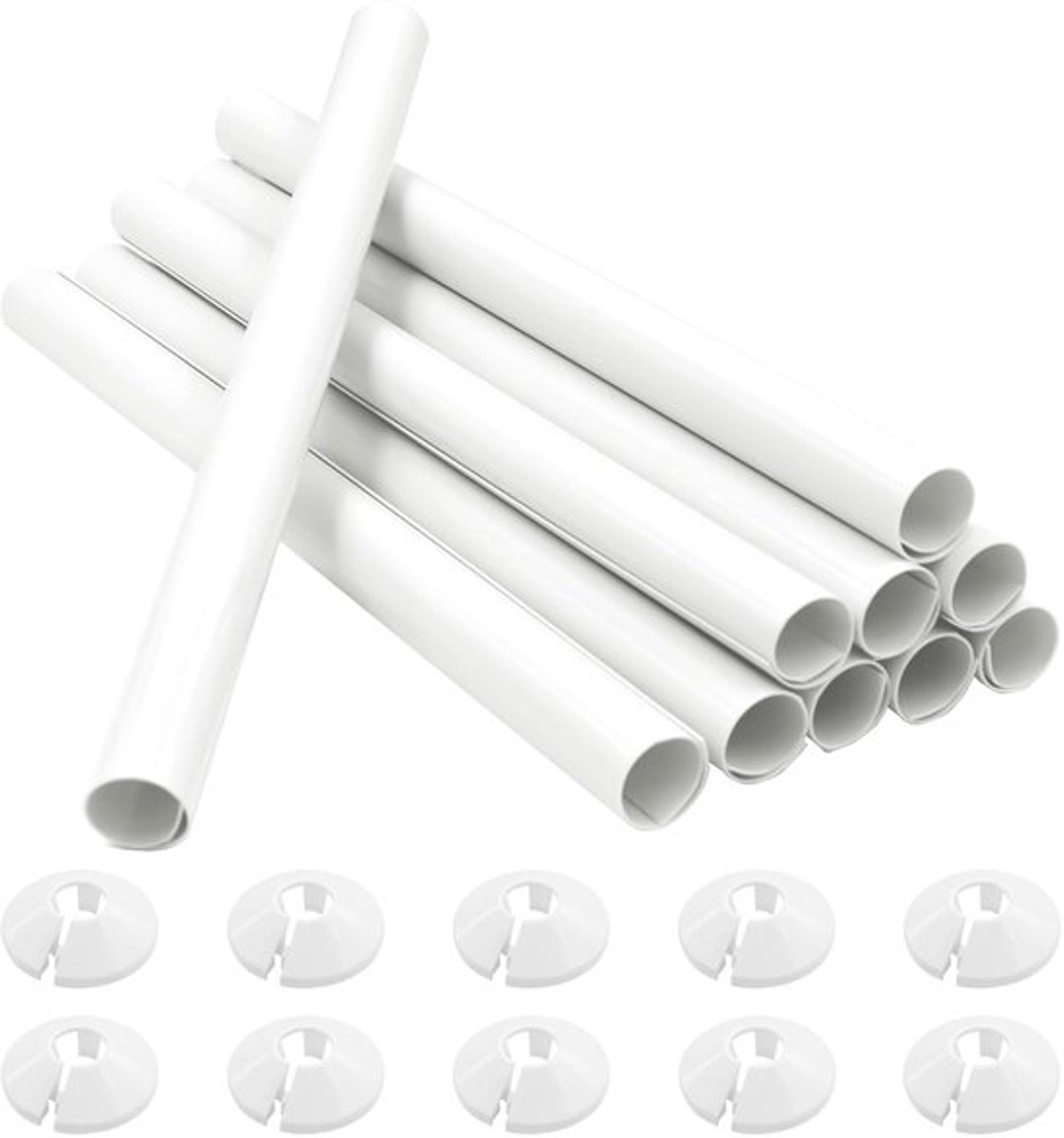 Radiator Pijpdeksels 10 Stuks - Verdikte Radiator Mouwen 200mm x 15mm - Plastic Snap On Caps - Pijpkragen - Wit - Duurzaam Materiaal - Radiatorafdekkingen