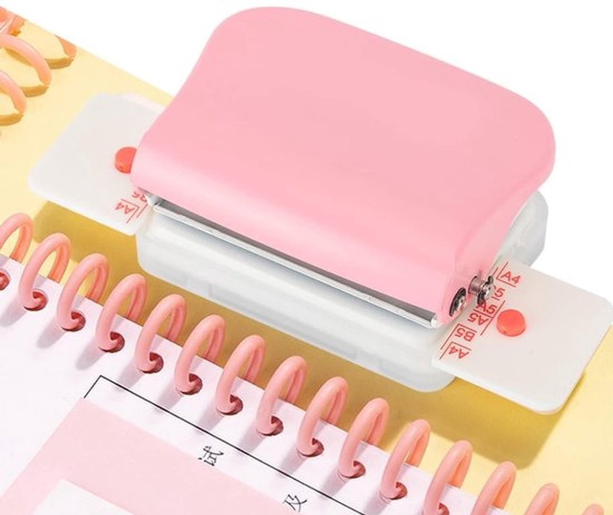 Handmatige Gatenperforator - Perforator voor A4 B5 A5 - Roze - Ideaal voor Losbladig Papier - Eenvoudig in Gebruik - 5 Vellen in Één Keer