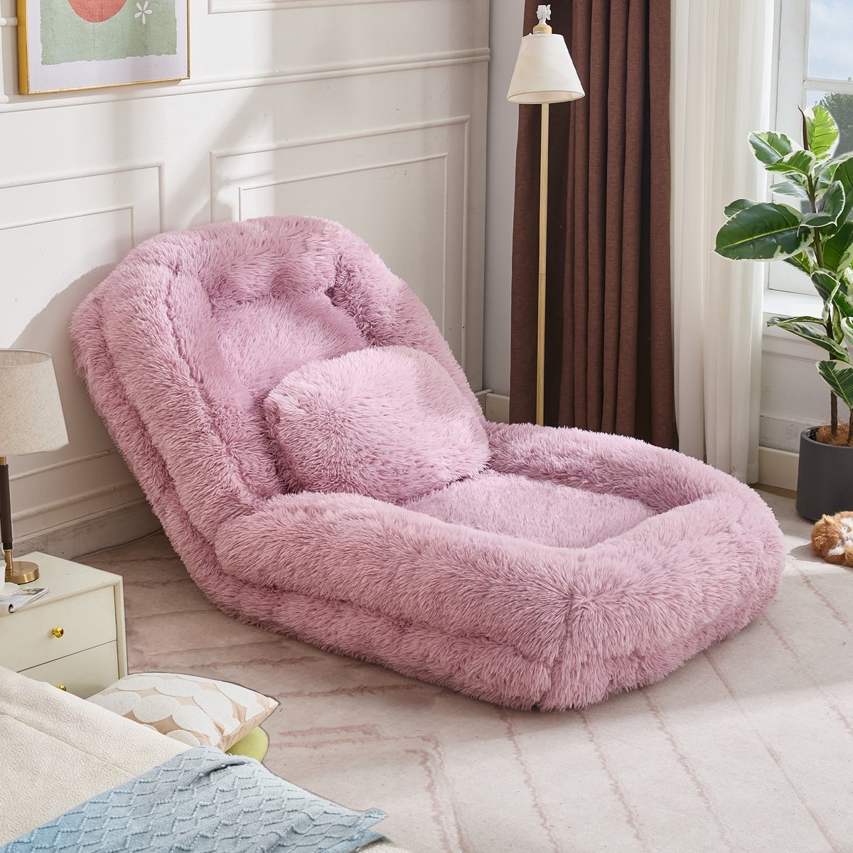 Welltin Zitzakstoel - Bean Bag - luie bank, in 5 standen verstelbare gamingstoel voor op de vloer, woonkamer, geschikt voor gamen, meditatie en ontspanning, pluche stof - Roze