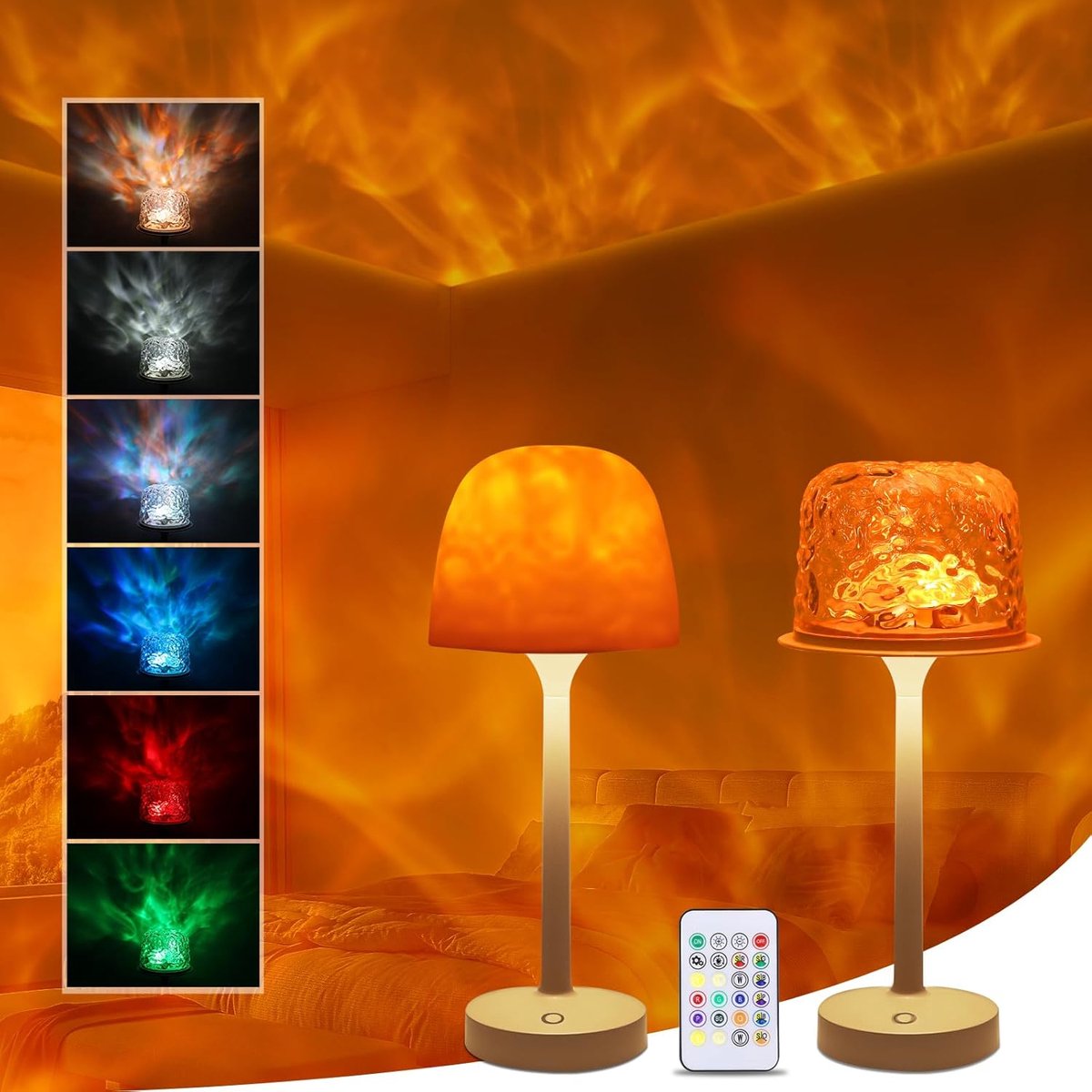 sterrenhemel-projector, 16 kleuren noorderlicht-lamp met afstandsbediening en aanraakbediening, oplaadbare en waterdichte douchelamp, oceaanlamp met variabele helderheid [Energieklasse A]