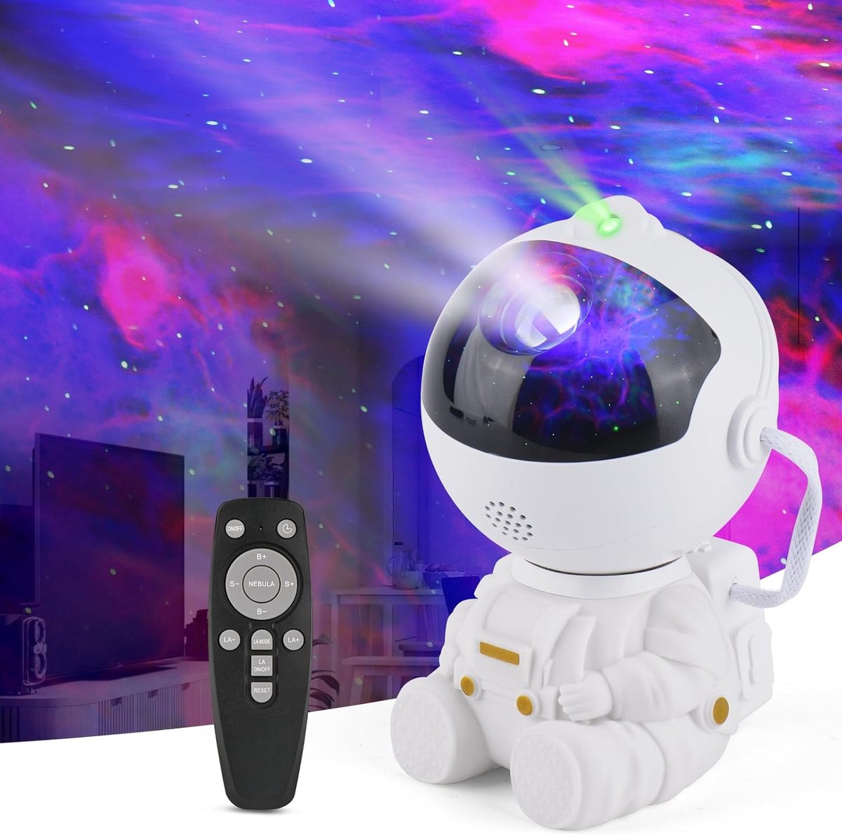 Sterrenhemel Projector met Afstandsbediening, LED Ster Projector, Verstelbare Snelheid en Helderheid, Nachtlamp voor Sfeerverlichting [ Energieklasse E ]