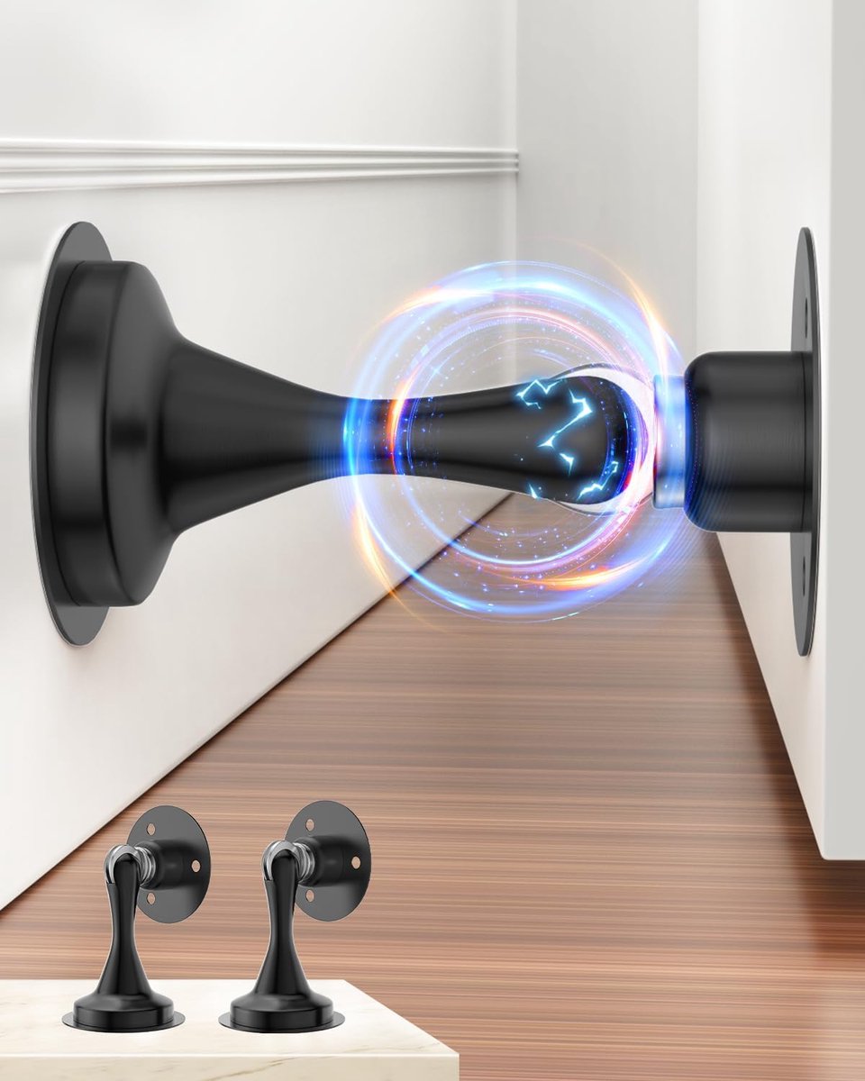 Set van 2 magnetische deurstoppers – Deurstoppers zonder boren – Geschikt voor wand- en vloermontage – Roestvrij staal – Zwart