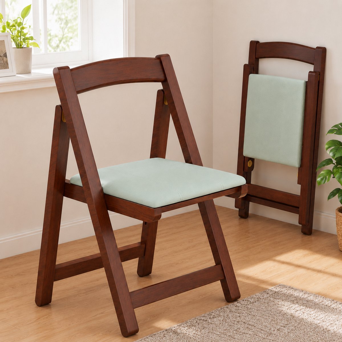 ZREE Houten klapstoelen met kussen – Draagbare opvouwbare kussenstoel – met houten frame –moderne gewatteerde eetkamerstoel – voor keuken, kantoor, bruiloft, feest, eetkamer, eenvoudige montage ZREE