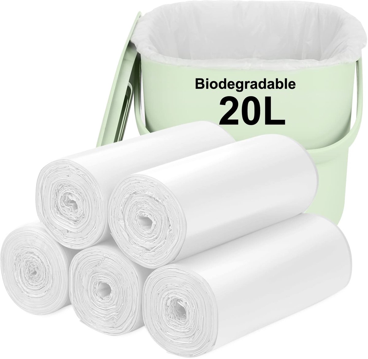 SnelShoppen - 20L Biologisch Afbreekbare Vuilniszakken 100 Stuks - Composteerbare Keuken Prullenbak Zakken - 100% Gerecycled - Stoer en Duurzaam - Per