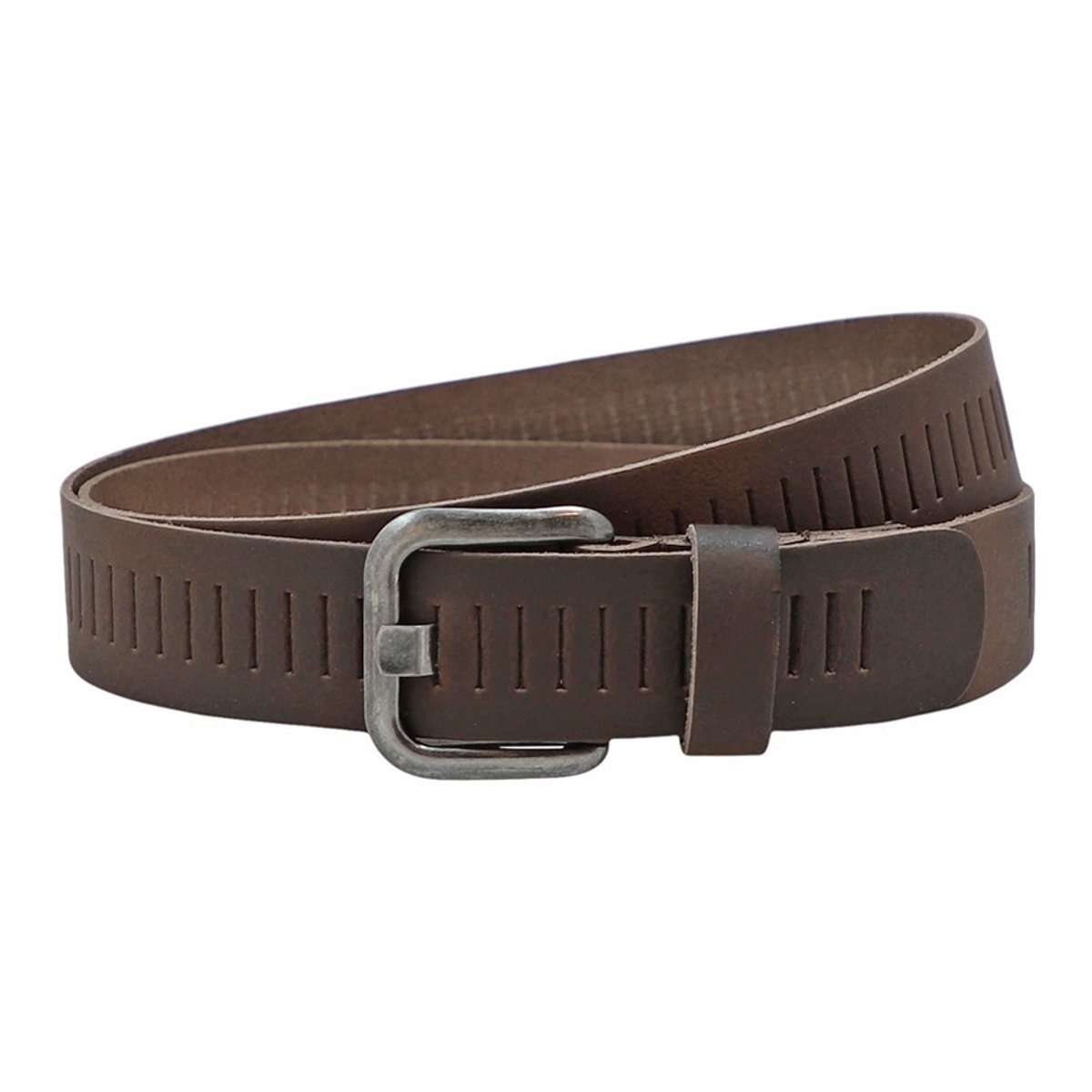 Landley Leren Geperforeerde Sleufjes Riem - Dames en Heren - Breedte 4 cm - Unisex Ceintuur - Echt Leer - Bruin - Lengte totaal 105 cm / Riemmaat 85