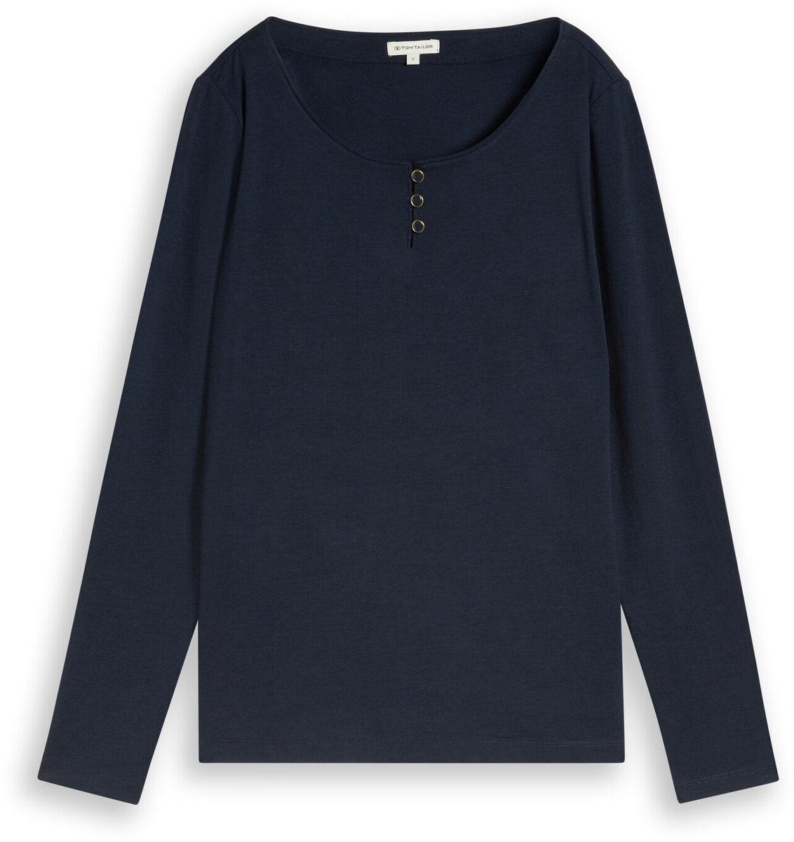 Tom Tailor - Slim fit T-shirt met lange mouwen en knoopsluiting - Maat S - sky captain blue