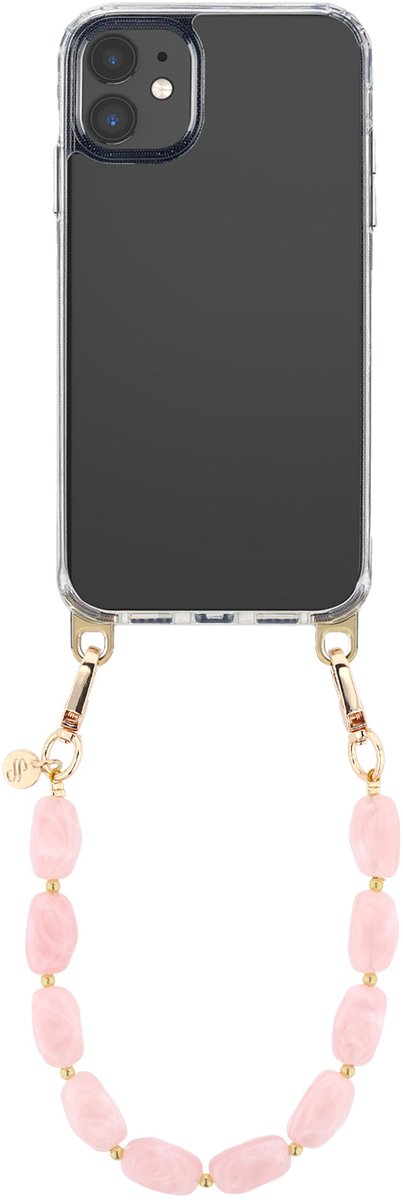 Selencia Transparant Hoesje met Haakjes inclusief Satin Crush Polskoord - Geschikt voor Apple iPhone 11 - Cosmic Candy