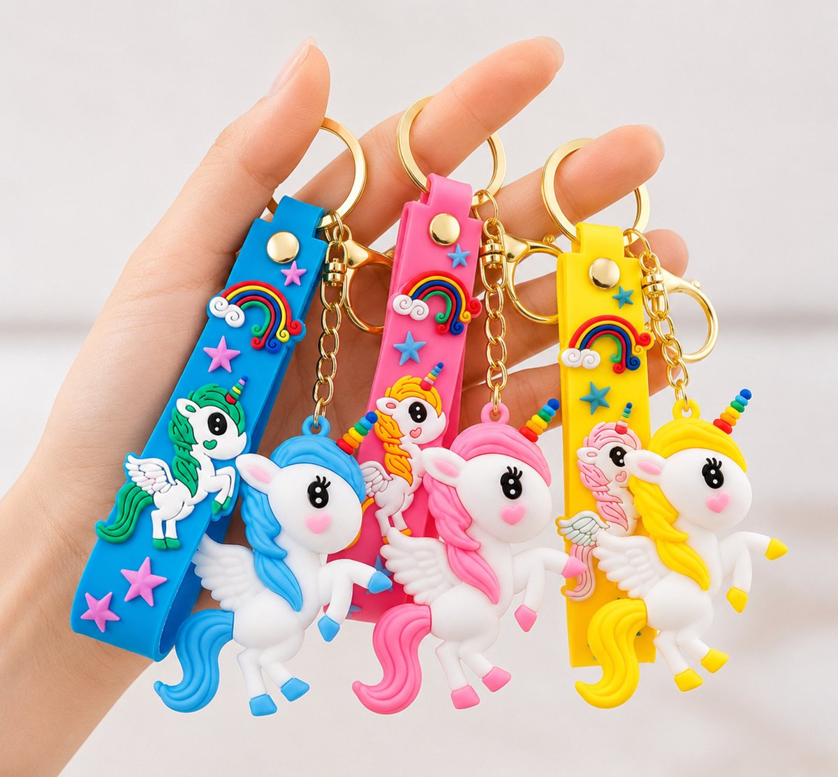 Pradeo - Siliconen Sleutelhanger - Eenhoorn - Unicorn - 3-PACK - Hard Siliconen - Cadeau Voor Volwassenen en Kinderen - Geschenk Voor Verjaardagen en Feestdagen - Key Chain