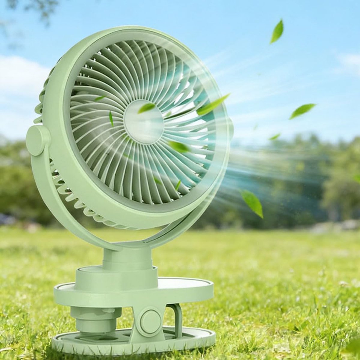 SnelShoppen - Mini-ventilator met accu, stille clip-campingventilator, USB-tafelventilator met 5 snelheden en 360° rotatie voor camping, kantoor en ki