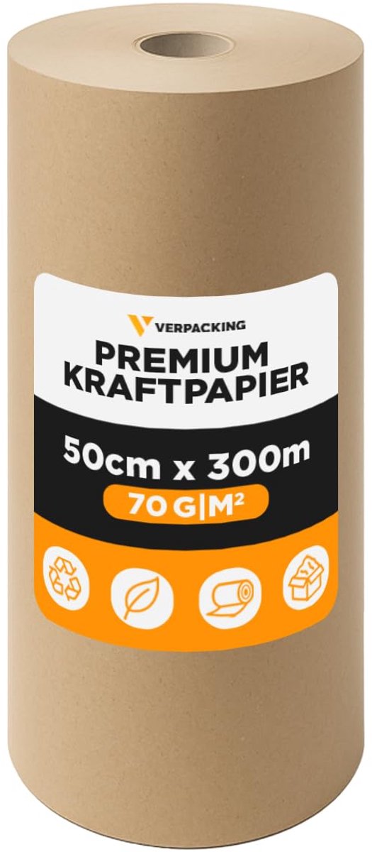 SnelShoppen - Verpakking Kraftpapier 70 g/m2 op Rol 50 cm x 300 m Bruin - Pakpapier voor Inpakken Cadeaus, Verhuizing, Opvulling en Bescherming