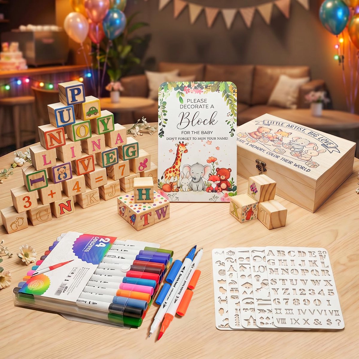 SnelShoppen - Babyparty spelset, 81-delig gastenboek om te beschilderen voor babyshower, feest, creatief plezier, kindvriendelijk, ideaal voor vriende