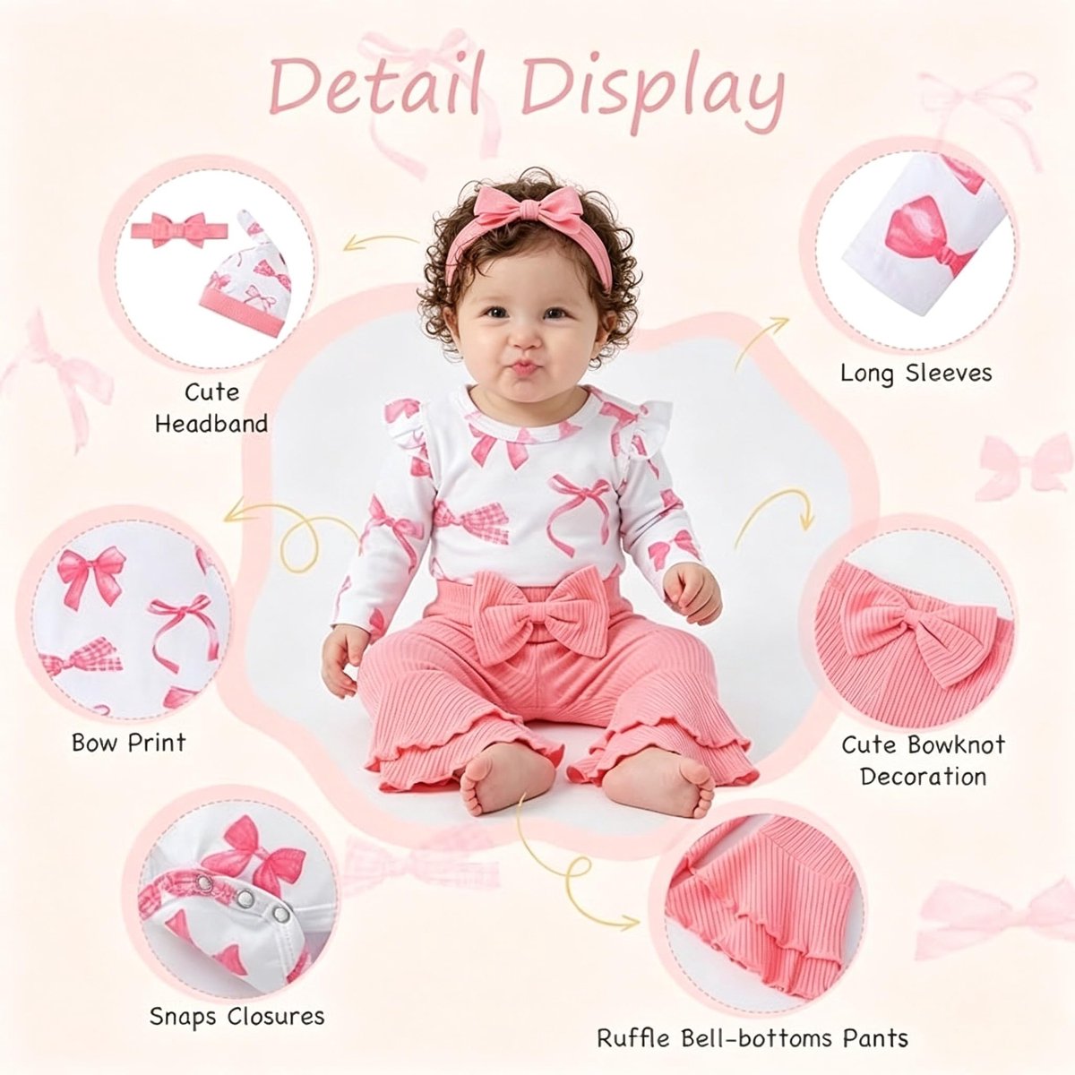 SnelShoppen - Asmea Babykleding voor Meisjes, Schattige Rompertjes met Strik en Broekset voor Pasgeborenen, 0-12 Maanden, Perfect als Cadeau voor Prem