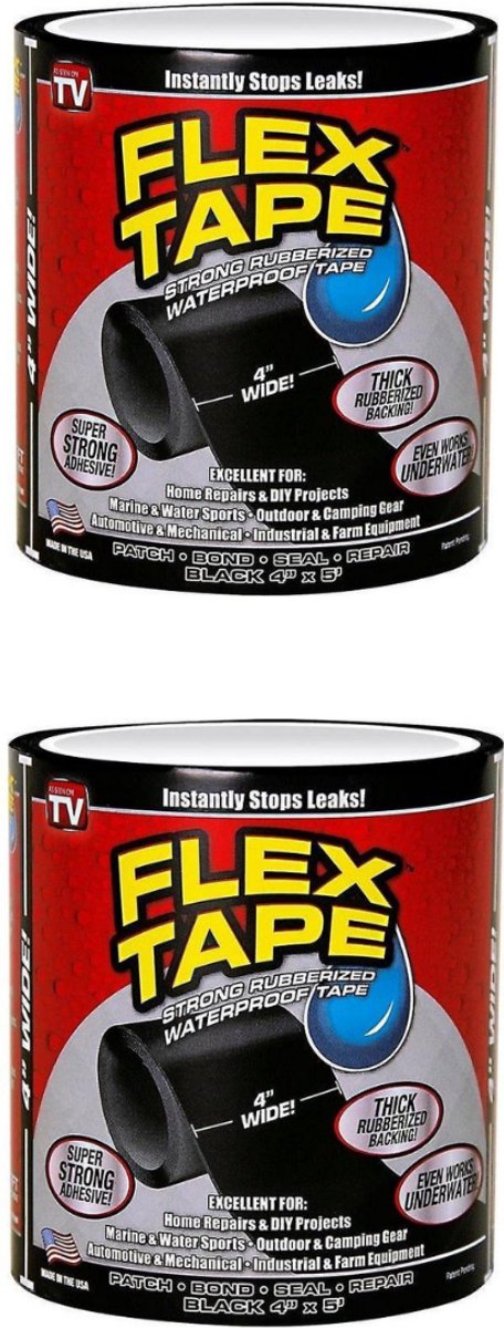 Flex Tape - Waterdichte tape - klustape - reparatietape - waterproof - 150x10 cm - Zwart 2 stucks