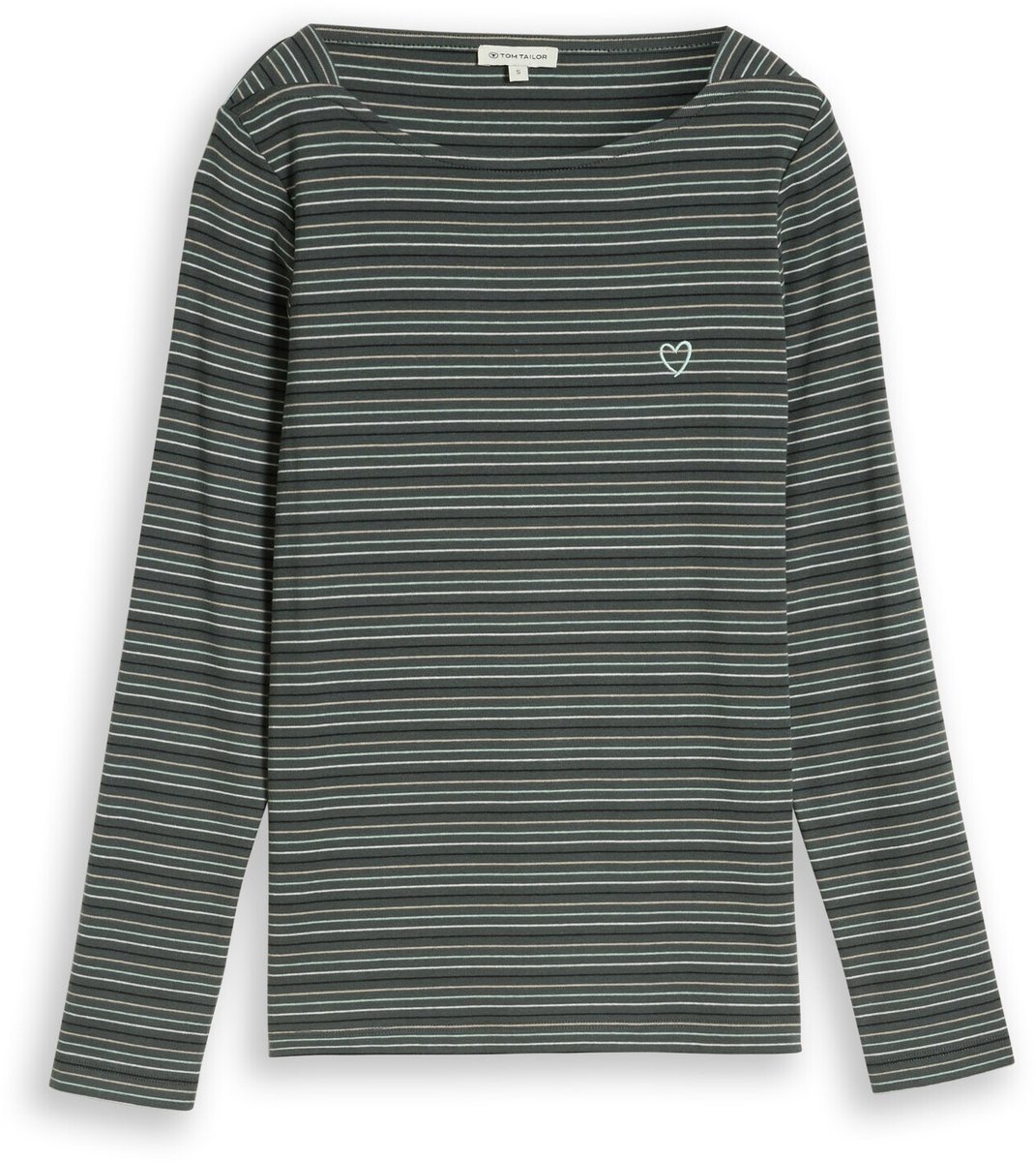 Tom Tailor - Shirt met lange mouwen en hartjesborduursel - Maat S - green dusty light green stripe