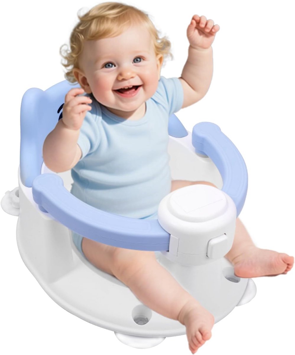 SnelShoppen - Baby Badstoel vanaf 6 maanden, Badzitje met 4 Zuigzuigers, Veilig en Comfortabel, Ideaal voor Bad of Douche, Blauw