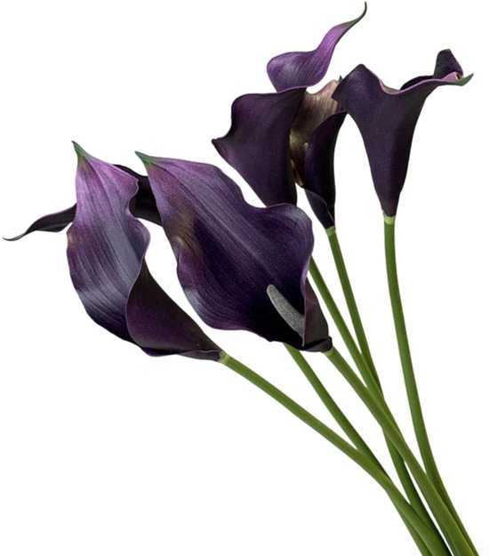 SnelShoppen - 6 Stuks Kunstbloemen Calla Lelies 50 cm - Nep Lelies Bloemen - Diep Paars - Faux Bloemstukken voor Huisdecoratie, Bruiloft, Tafelstukken