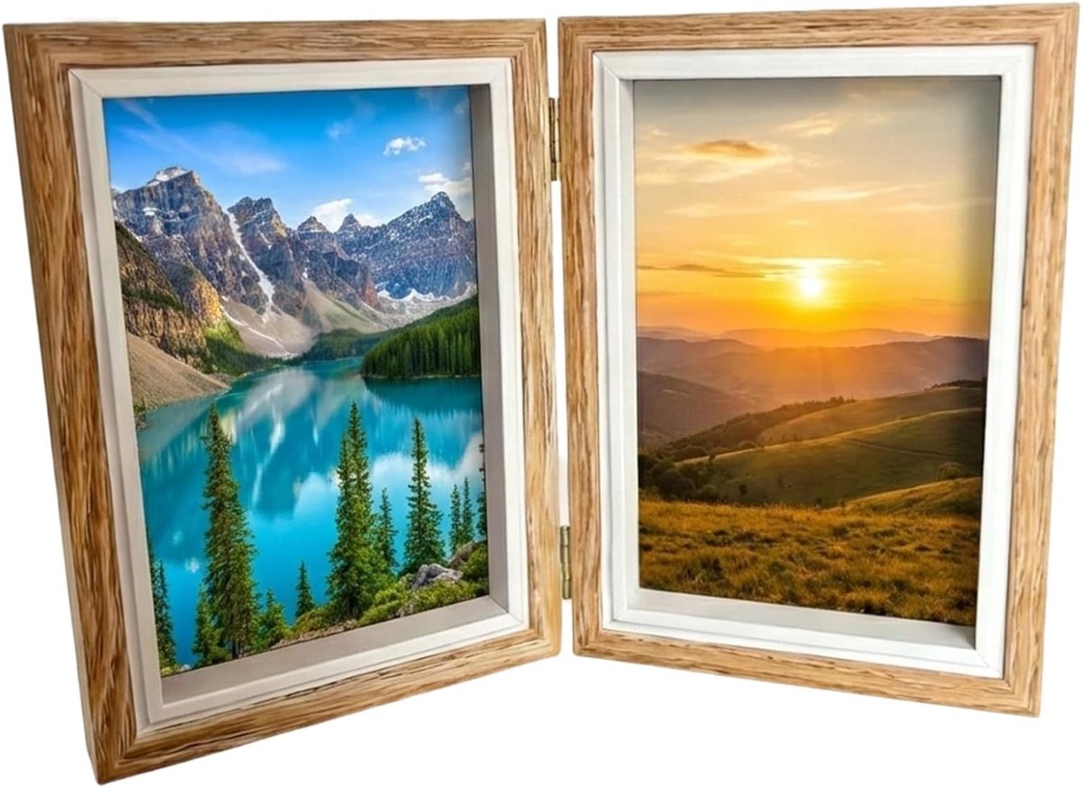 Opvouwbare dubbele fotolijst voor bureau, verstelbaar voor 2 foto's, ideaal als geschenk voor bruiloften en familieherinneringen, 10 x 15 cm
