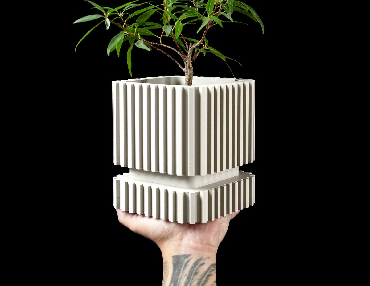 Skushy Stripes Bloempot - Moderne Designpot voor Kamerplanten - Sculpturale Plantenpot voor Woonkamer en Kantoor - Premium Woondecoratie
