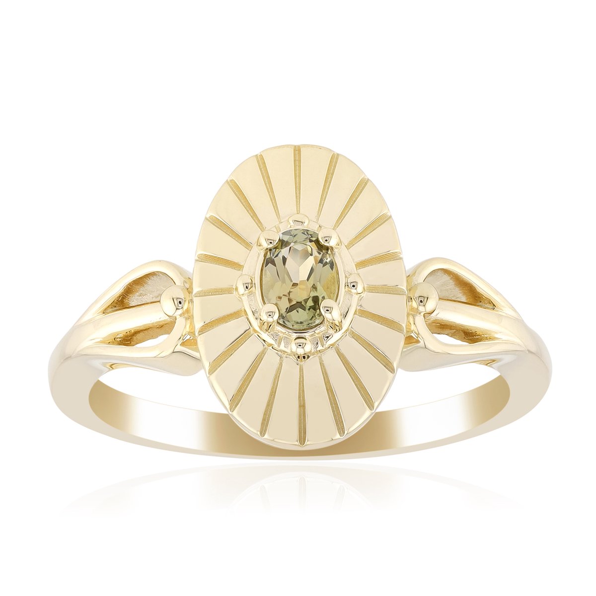 Cavill - 9 Karaat Geelgouden Ring - Onverhitte Groene Tanzaniet 0,145 ct Ovaal Prong - Elegante Sieraden Vrouwen - Verfijnde Edelsteen uit Tanzania