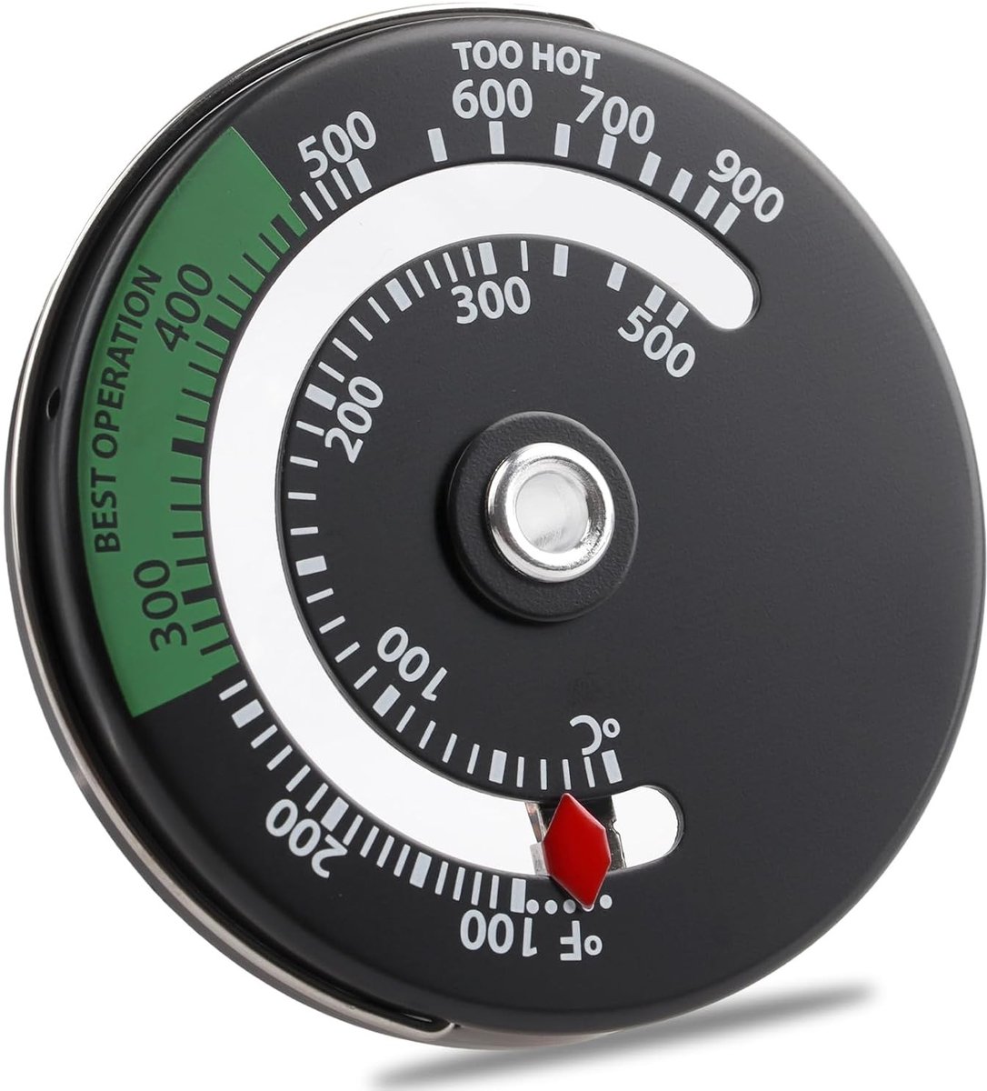 Magnetische Thermometer voor Houtkachel - Indicator voor Houtverbranding en Open Haard - Ronde Ovenmeter (Zwart, 60mm)