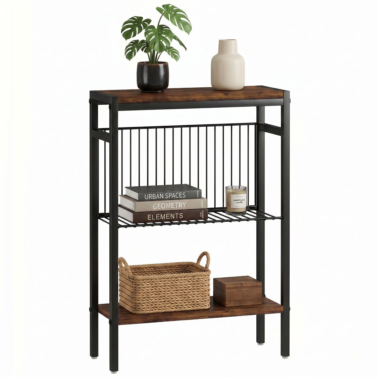 HOMCOM Side Table-Spanplatte, Metall-43L x 18B x 62,5H cm-Rustikales Braun