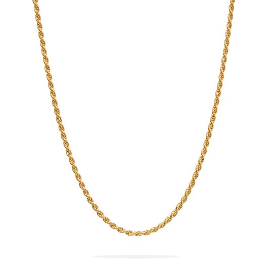 Gouden collier met touwketting, zwevend met schaduw.