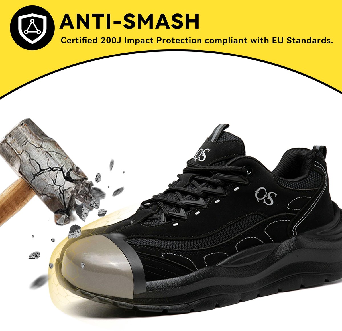 SnelShoppen - Veiligheidsschoenen Stalen Neus Heren Dames Lichtgewicht Waterdicht Ademende Werkschoenen Antislip Sportief Zwart Matt Maat 41