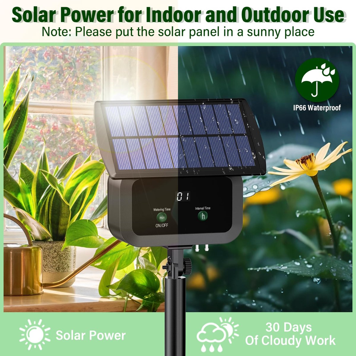 SnelShoppen - Automatische irrigatieset op zonne-energie voor tuin en balkon, met timer, 15 m slang, ideaal voor potplanten, duurzame waterbesparing e