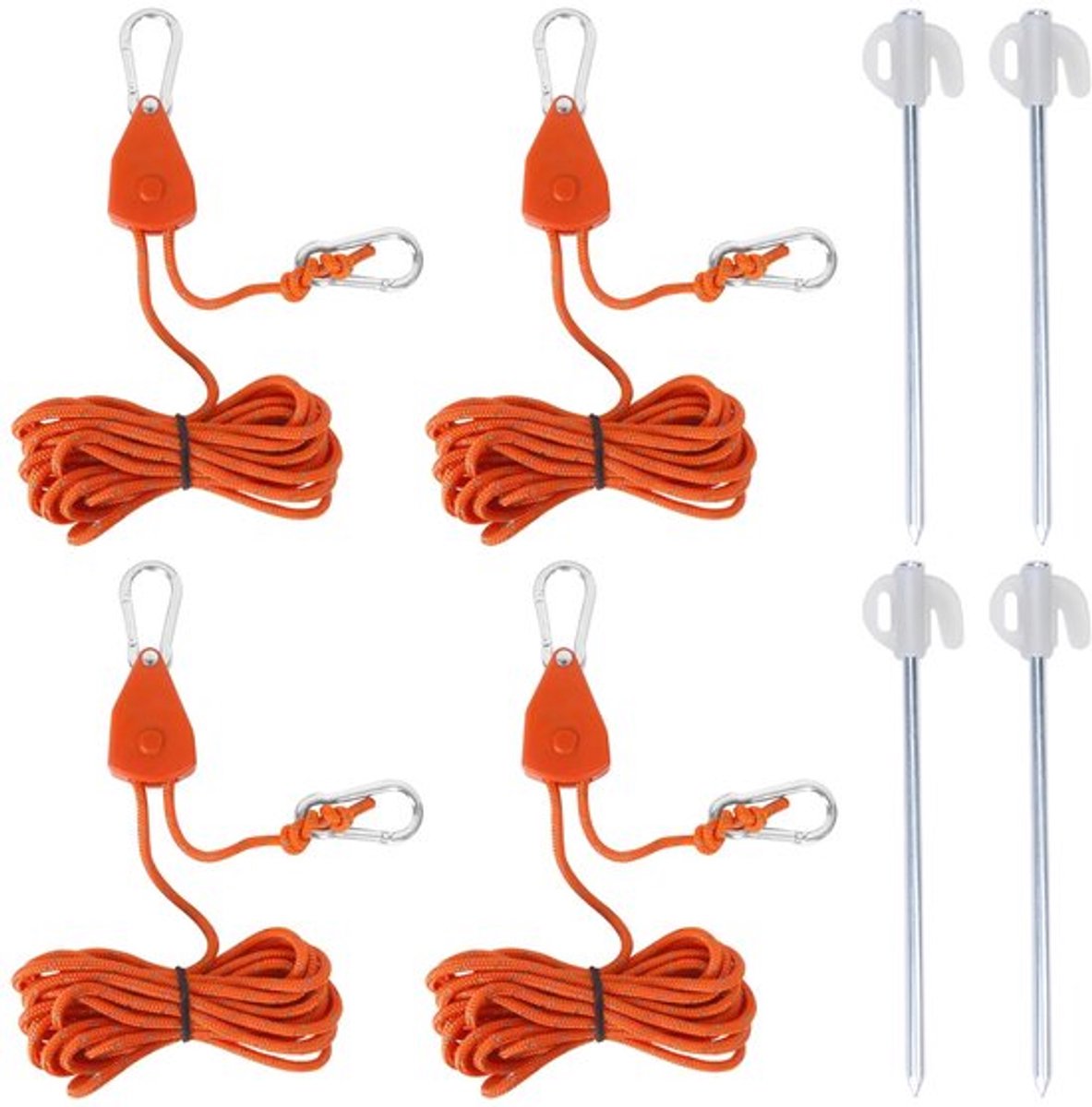 Scheerlijnen 4 m - Verstelbaar met spanner - Tentharingen - Nylon/Aluminium - Draagbaar - Reflecterende waarschuwingsfunctie - Tentkoord