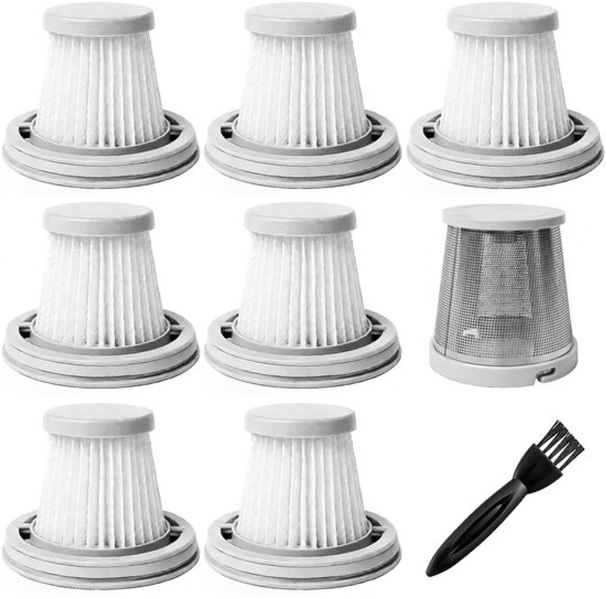 HEPA-filters 7 stuks - Vervangingsfilter - Roestvrijstalen Voorfilter - Reinigingsborstel - Compatibel met Fanttik V8/V10 Mate - Milieuvriendelijke Kunststof - Stofzuigerfilter