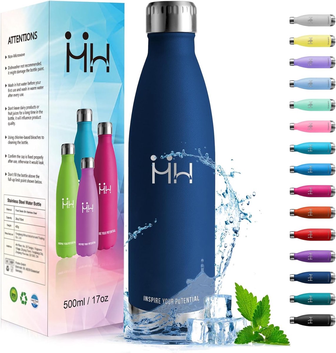 Thermosfles 500 ml - dubbelwandig RVS - lekvrij - ideaal voor school en sport - m-winkel