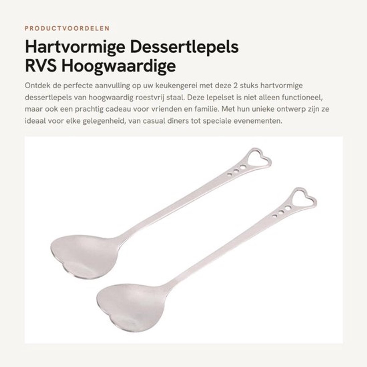 Lepel Set van 2 - Roestvrij Stalen Soeplepels - Hartvormige Dessertlepels - Ergonomische Handgreep - Geschikt voor Vaatwasser - Perfect Cadeau - Dessertlepel
