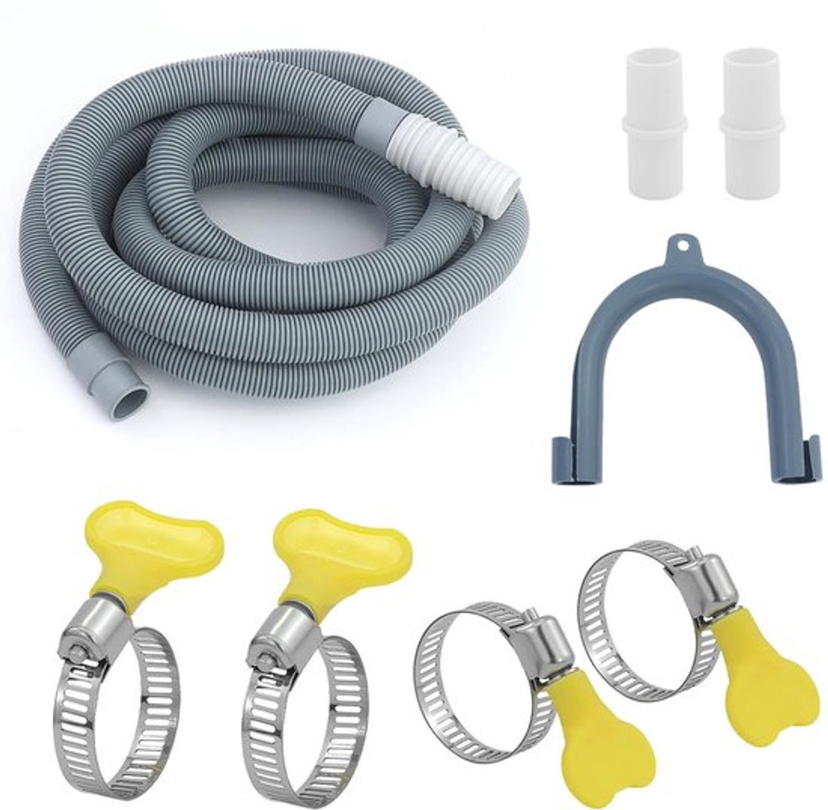 Afvoerslangaansluiting 3 m - Verlenging voor Wasmachine/Vaatwasser - Slang met Haak/Slangklem - Duurzaam Polypropyleen - Grijs - 27,1 x 26 x 7 cm - Afvoerslang