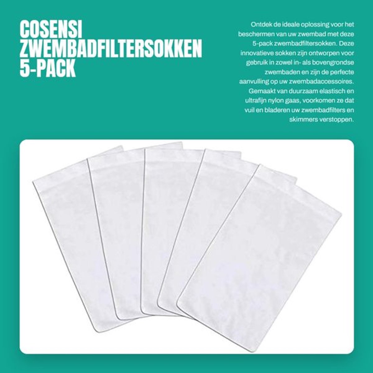 Zwembadfiltersokken 5-pack - Duurzaam Nylon Gaas - Ideaal voor Skimmers - Bescherming voor Filters - Verlengt Levensduur Filtersysteem - Geschikt voor In- en Bovengronds Zwembad - Zwembadsok