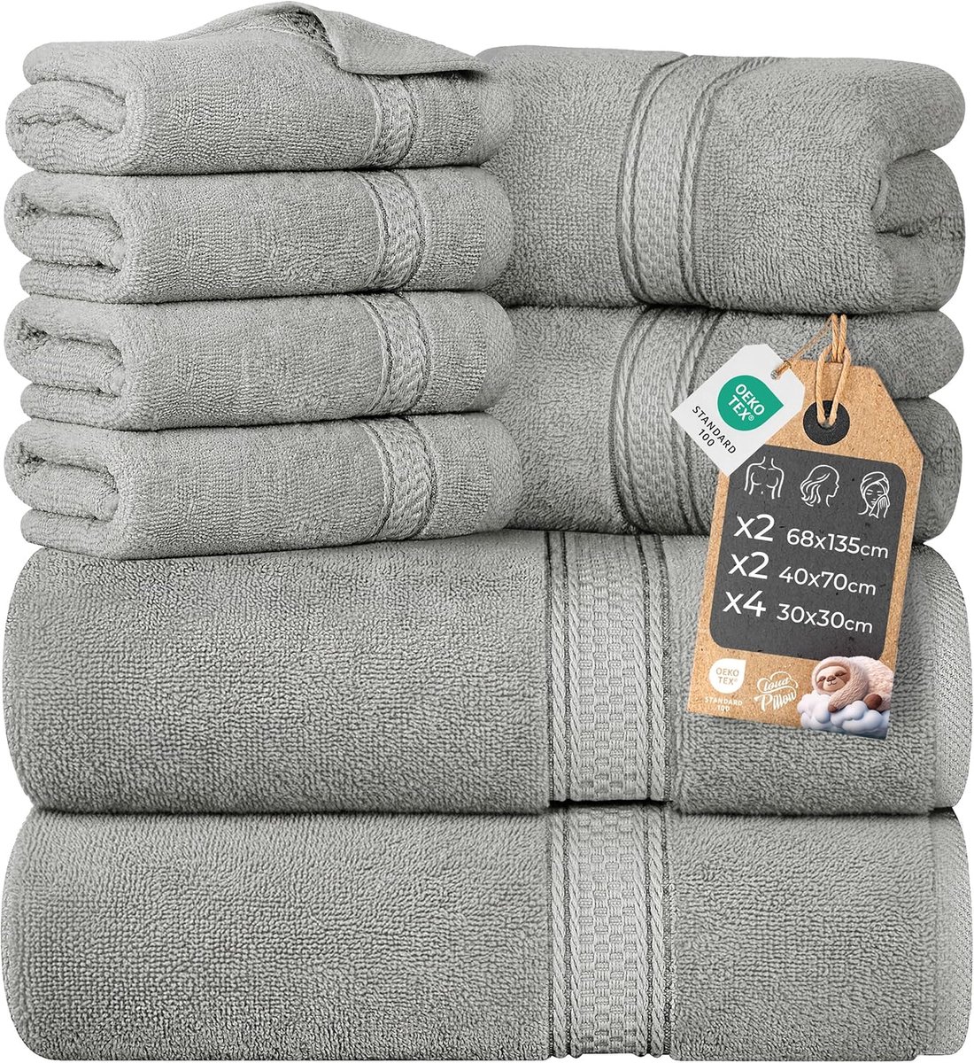 SnelShoppen - Cloud Pillow Handdoeken Set 8-delig – 100% Katoen – 2 Badhanddoeken 68x135 cm, 2 Handdoeken 40x70 cm & 4 Washandjes 30x30 cm – Zacht, Ab