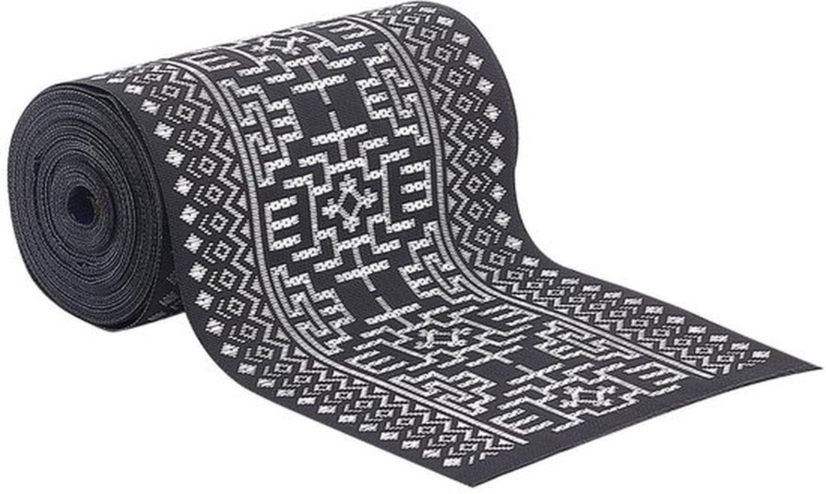 Jacquardlint 10 cm breed - Zwart met bloemenpatroon - Decoratie lint - Geweven lint - Ambachtelijke decoratie - Voor doe-het-zelf naaien - Decoratielint
