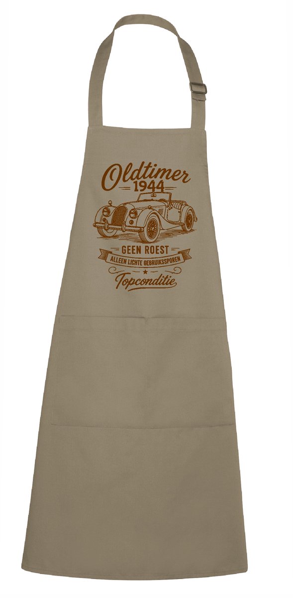Zazlo® Exclusive selection - Keukenschort 65 x 90 cm - BBQ schort - Horecakwaliteit - in topconditie - Met geboortejaar 1944 - Natural Sand