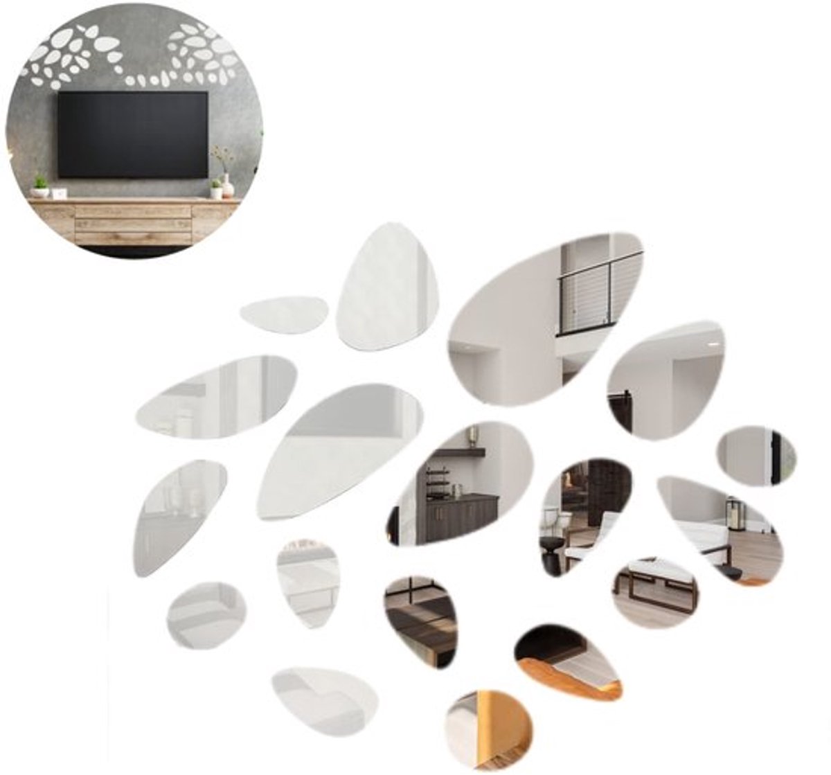 Spiegel Ovaal 18 Stuks - Muurstickers - Acryl - Zelfklevend - Decoratie - 44x30cm - Muurst