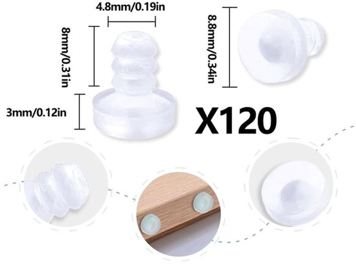 Stopbuffer Transparant - 120 Stuks - Anticollisie - Geluidsdemping - Duurzaam PVC - 8.8 x 11 mm - Meubelbescherming