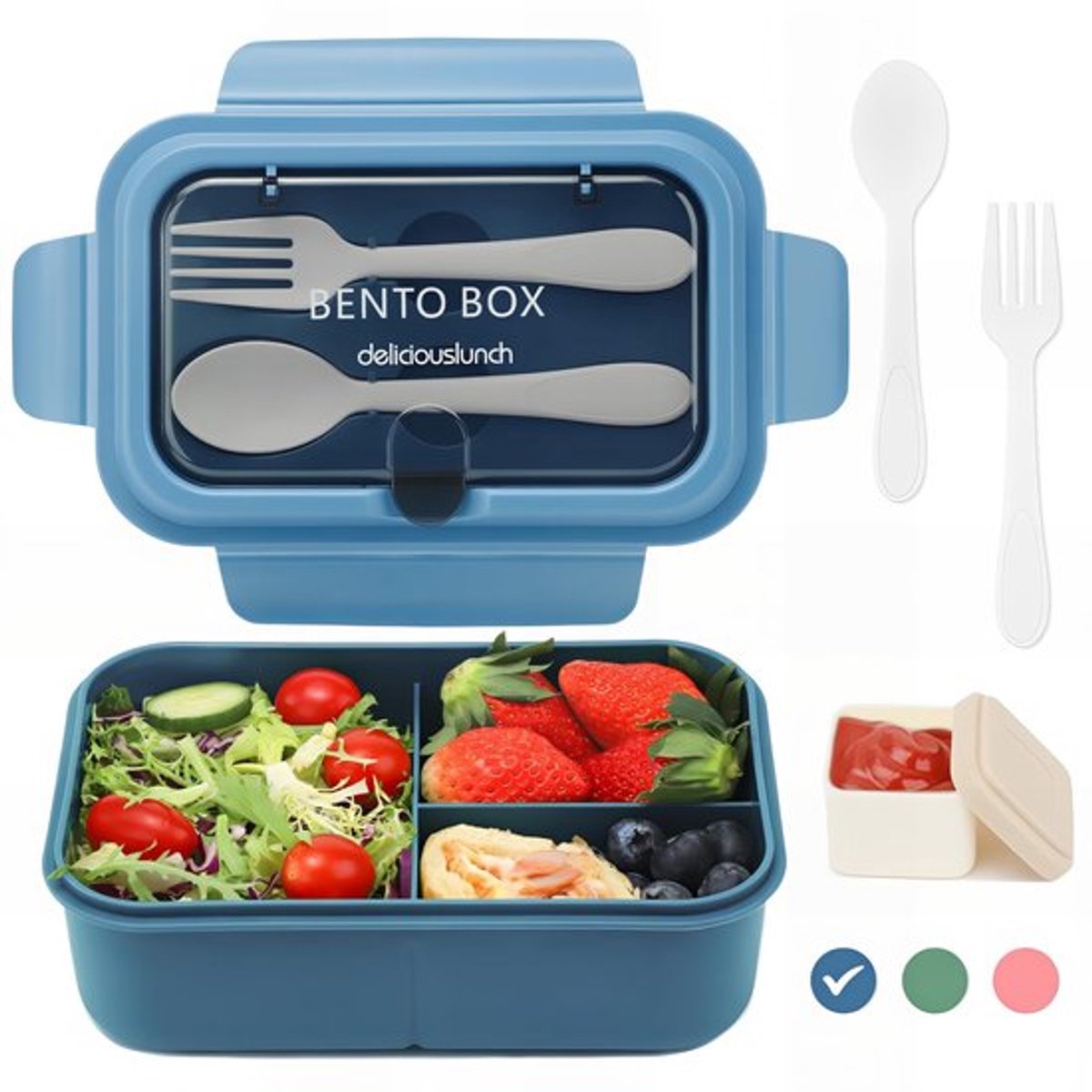 Lunchbox 1200 ml - Lekvrije Broodtrommel - 3 Compartimenten - BPA-vrij - Hittebestendig - Hoogwaardig PP-materiaal