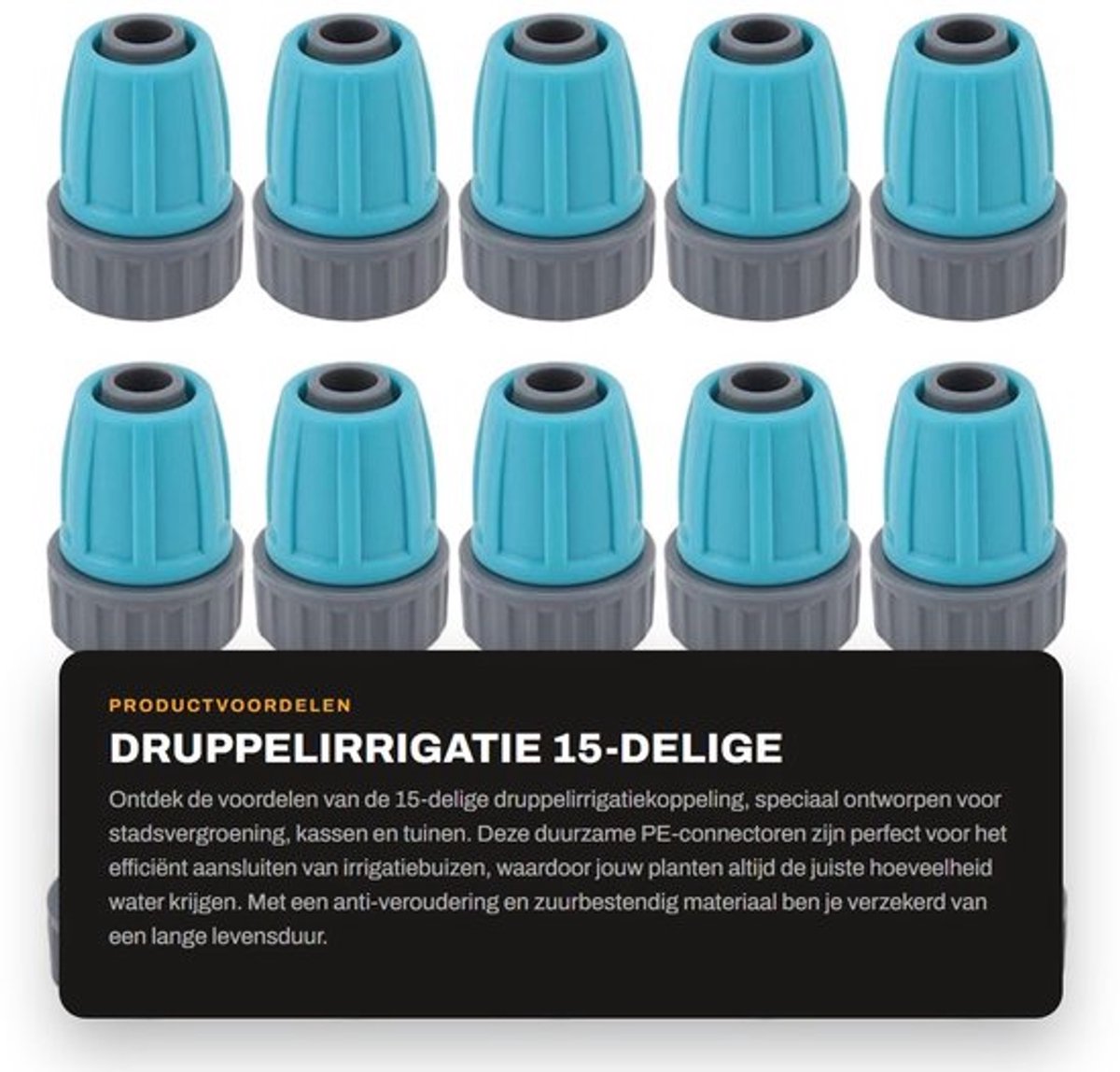 Drupperirrigatiekoppeling 15-delige Set - Vergrendelde Moeren - 16 Mm PE-buisconnectoren - Duurzaam - Anti-veroudering - Eenvoudig te installeren - Slangaansluiting