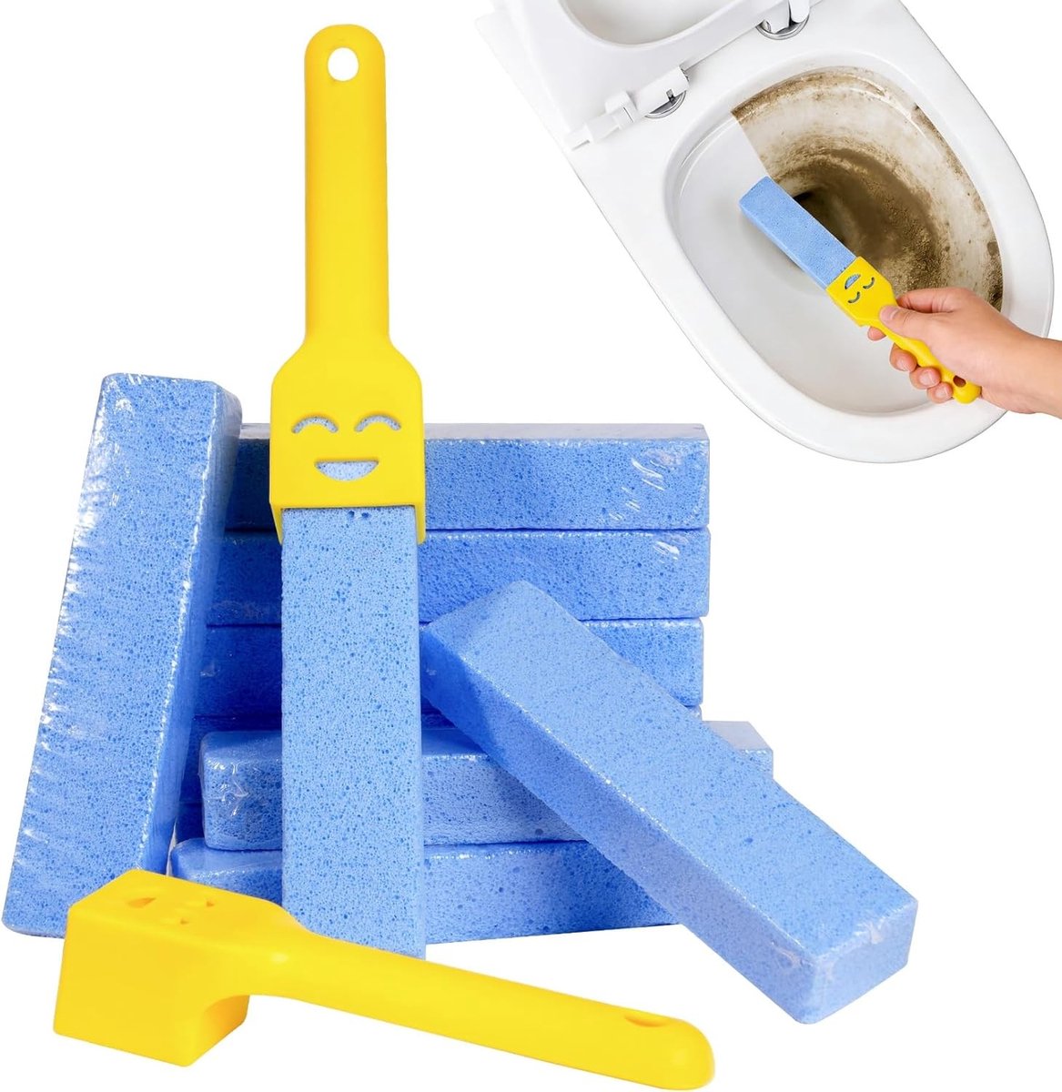Set van 10 Pumice Toilet Reinigingsblokken met 2 Vervangbare Handvatten voor Toilet, Badkamer, Keuken en Voetverzorging