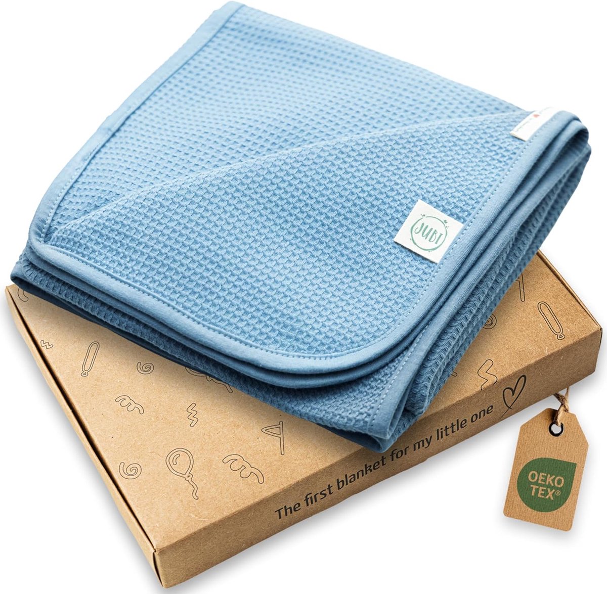 SnelShoppen - Babydeken 100% Katoen 70x100 cm, Zachte Knuffeldeken voor Pasgeborenen, Oeko-Tex Gecertificeerd, Denim Blauw, Perfect als Kraamcadeau
