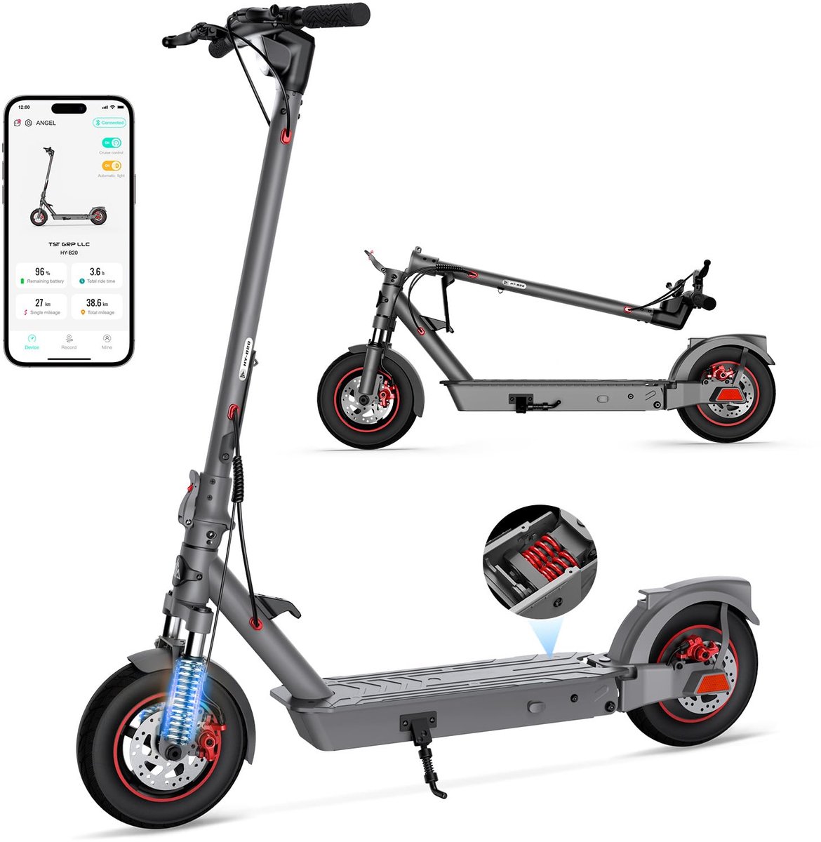 SnelShoppen - Elektrische Scooter 10 Inch Volwassenen met Vering en App, Opvouwbare E Step 36V 10.4AH Batterij, 25 km/h Snelheid, 400W Motor, Dubbele