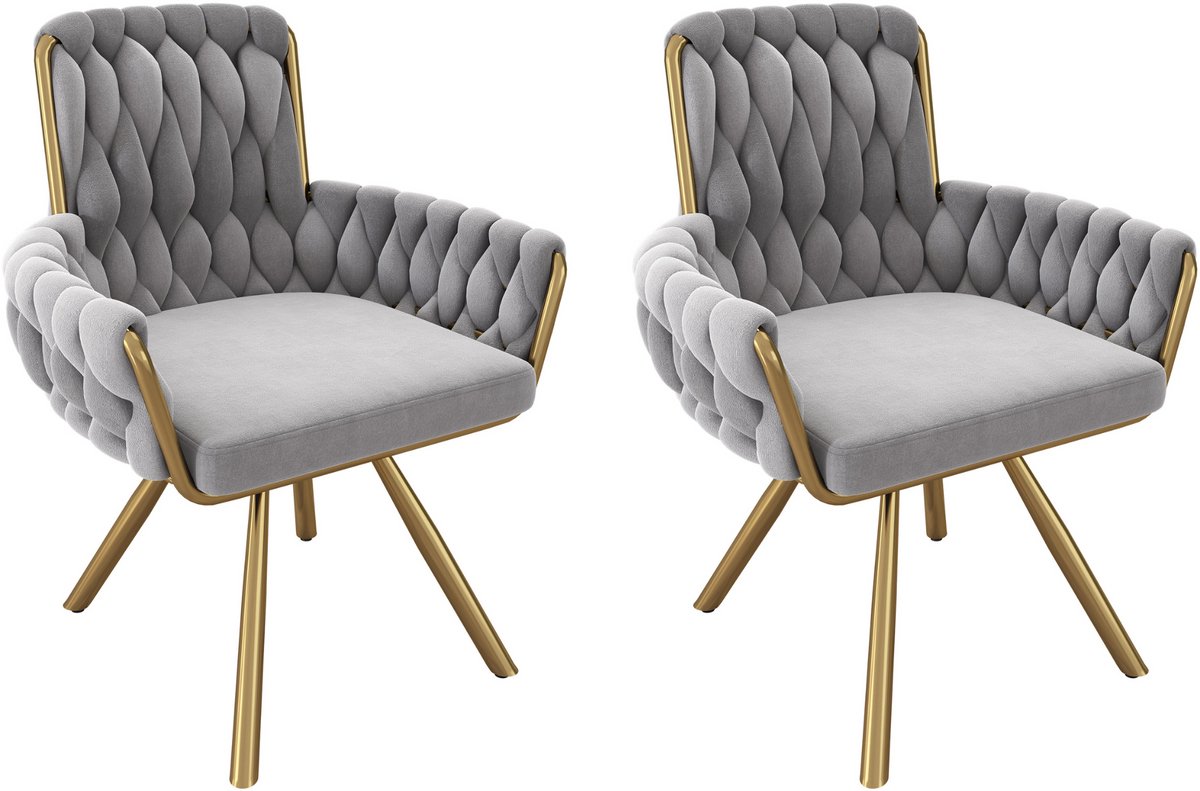 MUVANO Fluwelen Eetkamerstoelen - Grijze Draaistoel - Luxe Fauteuil - Draaibaar - Comfortabel - Metalen Poten - Woonkamer - Set Van 2 - Grijs