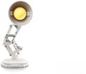 Modèle de lampe de bureau Luxo Jr. blanche avec lampe jaune, sur fond blanc.