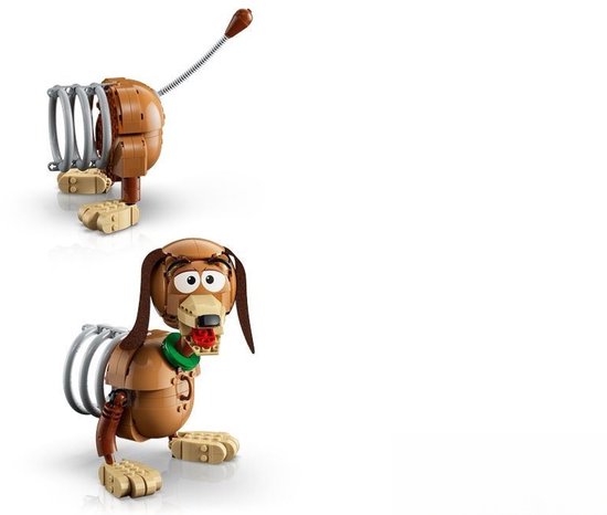 LEGO Slinky Hond, met flexibele spiraal en bruin met witte poten.